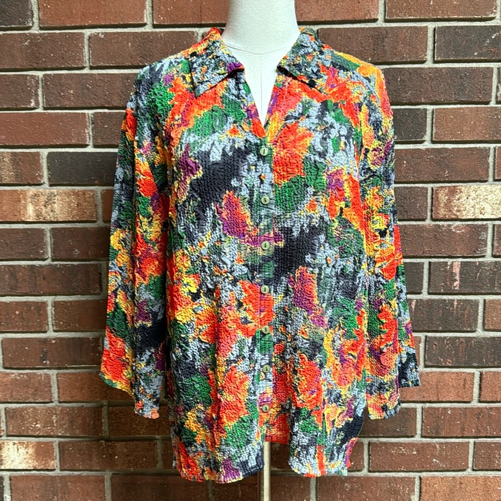 UBU Vibrant Multicolor Floral Crinkle‎ Blouse Size 1X